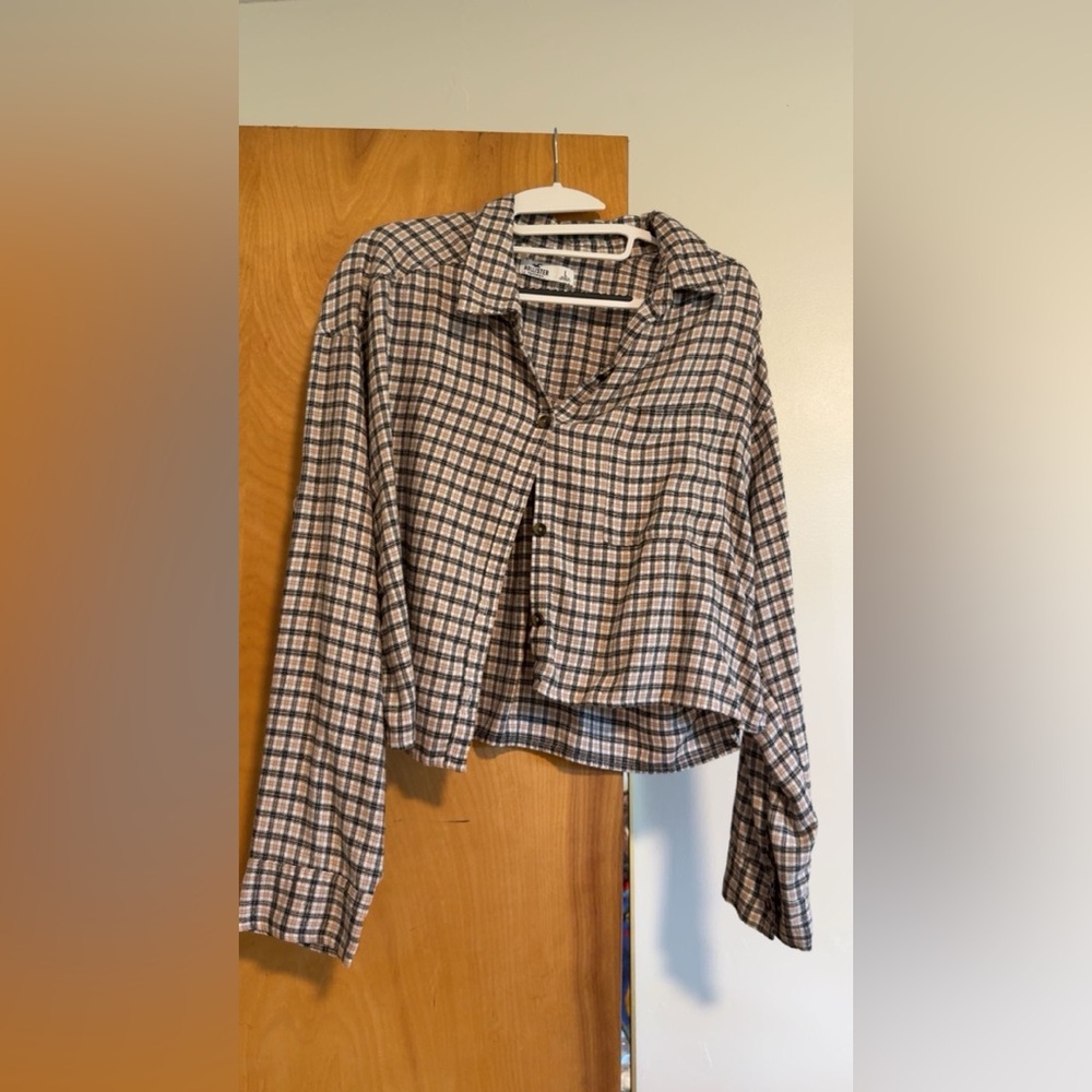 Hollister Plaid Button-Down Shirt - Black and Cream